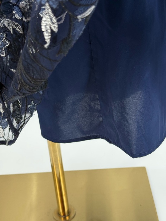 Monique Lhuillier Navy Blue Floral Embroidered Lace Midi Evening Cocktail Dress - Picture 12 of 16